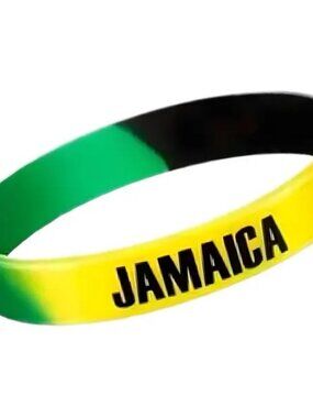 Jamaica Flag Silicone Bracelet – Black/Green/Yellow Wristband- NEW